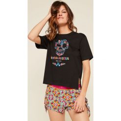 Undiz - T-shirt piżamowy. Czarne piżamy damskie Undiz, s, z nadrukiem, z bawełny, bez rękawów. Za 49,90 zł.