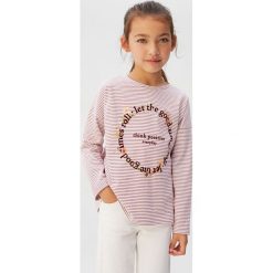 Mango Kids - Longsleeve dziecięcy Bloom 110-164 cm. Białe bluzki dziewczęce Mango Kids, z nadrukiem, z bawełny, z okrągłym kołnierzem, z krótkim rękawem, krótkie, bez kaptura. Za 59,90 zł.