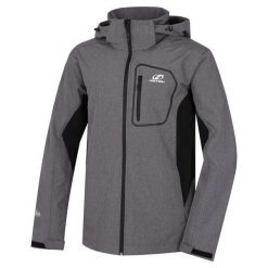Hannah Tiborc Steel Mel/Anthracite S. Szare kurtki sportowe męskie Hannah, s, bez wzorów, z softshellu, bez kaptura. W wyprzedaży za 214,00 zł.