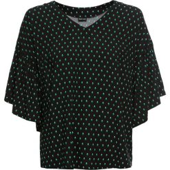 Bluzka z falbanami bonprix czarny z nadrukiem. Czarne koszulki damskie bonprix, z nadrukiem, eleganckie, z dekoltem w serek. Za 27,99 zł.