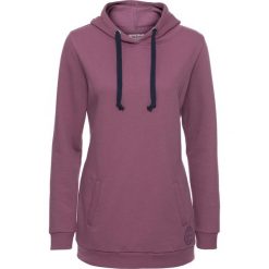 Długa bluza z kapturem, długi rękaw bonprix matowy jeżynowy. Fioletowe bluzy damskie bonprix, z nadrukiem, z długim rękawem, długie, z kapturem. Za 79,99 zł.