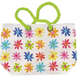 Shopper bag damskie: Shopper bag „Flowers” w kolorze białym ze wzorem – 55 x 38 cm