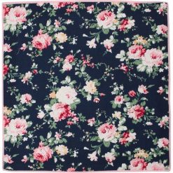 Granatowa Elegancka Męska Poszetka w Kwiaty -ALTIES- z Różowa Lamówką POSZALTTANIA0323. Niebieskie poszetki męskie Alties, w kwiaty, z materiału, eleganckie. Za 16,90 zł.