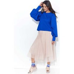 Chabrowa Luźna Bluza z Balonowym Rękawem. Niebieskie bluzki damskie Molly.pl, uniwersalny, bez wzorów, z jeansu, bez kołnierzyka, bez rękawów. Za 132,90 zł.
