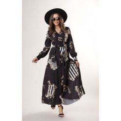 Kopertowa sukienka maxi z wiązaniem w pasie. Sukienki damskie Made in Poland, s, bez wzorów, z poliesteru, bez kołnierzyka, bez rękawów, maxi, kopertowe. Za 229,00 zł.