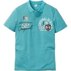 Shirt polo z nadrukiem, krótki rękaw bonprix zieleń morska. Zielone koszulki męskie bonprix, s, z nadrukiem, polo, z krótkim rękawem, krótkie. Za 49,99 zł.