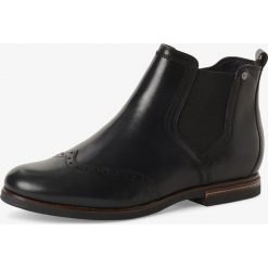 Tamaris - Skórzane kozaki damskie, niebieski. Niebieskie kozaki damskie Tamaris, eleganckie, bez obcasa, bez zapięcia. Za 359,95 zł.