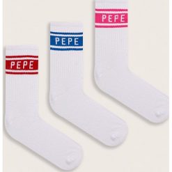 Pepe Jeans - Skarpetki Hannah (3-pack). Białe skarpetki damskie Pepe Jeans, z nadrukiem, z elastanu. Za 69,90 zł.