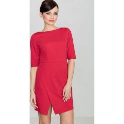 Czerwona Elegancka Sukienka z Asymetrycznym Rozporkiem. Czerwone sukienki damskie Molly.pl, xl, bez wzorów, z tkaniny, eleganckie, z asymetrycznym kołnierzem, bez rękawów, asymetryczne. Za 149,90 zł.