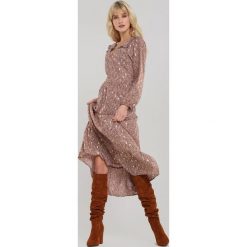 Brązowa Sukienka Picton. Pomarańczowe sukienki damskie Renee, s, z aplikacjami, z falbankami, bez rękawów, długie, midi, rozkloszowane. Za 149,99 zł.