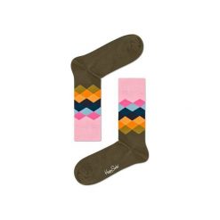 Skarpetki Happy Socks - Faded Diamond (FAD01-7001). Szare skarpetki męskie marki Happy Socks, w kolorowe wzory, z bawełny. Za 34,90 zł.