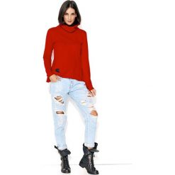Czerwona Oversizowa Bluza z Obszernym Golfem. Czerwone bluzki damskie Molly.pl, s, bez wzorów, bez rękawów, bez kaptura. Za 118,90 zł.