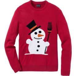 Sweter bonprix ciemnoczerwony. Czerwone swetry męskie bonprix, s, bez wzorów, bez kołnierzyka, bez kaptura. Za 89,99 zł.