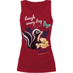 Bambi Blume - Laugh Every Day Top damski czerwony. Czerwone topy damskie marki Bambi, s, z nadrukiem, z okrągłym kołnierzem. Za 54,90 zł.