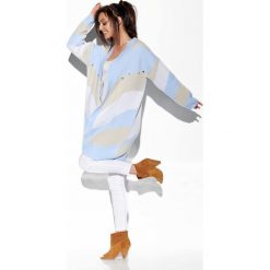 Kardigan oversize w paski błękitny-beżowy. Brązowe swetry damskie Lemoniade, s, w paski, bez rękawów, bez kaptura. Za 199,90 zł.