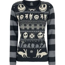 Swetry klasyczne damskie: Miasteczko Halloween Knit Stripes Sweter z dzianiny czarny/szary