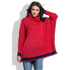 Czerwony Sweter z Golfem z Kontrastowymi Paskami. Czerwone golfy damskie marki Molly.pl, s, z dzianiny. Za 129,90 zł.