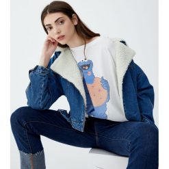 Koszulka z Ciasteczkowym Potworem z Ulicy Sezamkowej. Szare bluzki damskie marki Pull&Bear, z krótkim rękawem. Za 59,90 zł.
