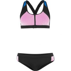 Bikini z biustonoszem "opaską" z zamkiem (2 części) bonprix czarno-turkusowo-różowy. Niebieskie bikini bonprix. Za 89,99 zł.