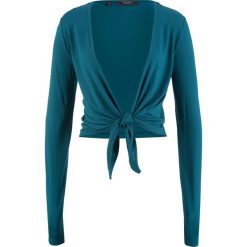 Bolerko shirtowe wiązane, długi rękaw bonprix niebieskozielony. Niebieskie żakiety damskie bonprix, bez wzorów. Za 27,99 zł.