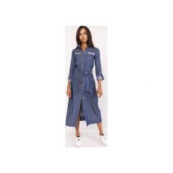 Długa sukienka w stylu militarnym, SUK158 jeans. Niebieskie długie sukienki damskie marki Lanti, moro, z jeansu, militarne, z długim rękawem, długie. Za 189,00 zł.