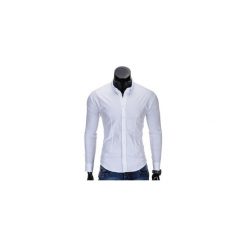 KOSZULA MĘSKA ELEGANCKA Z DŁUGIM RĘKAWEM K219 - BIAŁA. Brązowe koszule męskie na spinki marki Ombre Clothing, m, z aplikacjami, z kontrastowym kołnierzykiem, z długim rękawem. Za 49,00 zł.