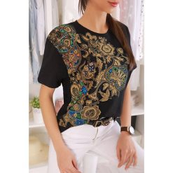 T-shirt damski MERTINDA BLACK. Czarne bluzki damskie IVET, bez wzorów, bez kołnierzyka. W wyprzedaży za 19,00 zł.