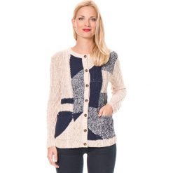 Sweter rozpinany w kolorze beżowo-granatowym. Brązowe kardigany damskie marki William de Faye, z kaszmiru. W wyprzedaży za 132,95 zł.