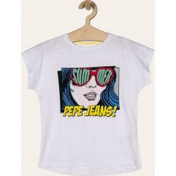 Pepe Jeans - T-shirt dziecięcy Peppermint 128-180 cm. Białe bluzki dziewczęce Pepe Jeans, z nadrukiem, z bawełny, z okrągłym kołnierzem, z krótkim rękawem, krótkie, bez kaptura. Za 129,90 zł.