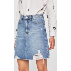 Answear - Spódnica jeansowa. Niebieskie spódniczki damskie ANSWEAR, na co dzień, s, bez wzorów, z bawełny, z podwyższonym stanem, mini, proste. Za 99,90 zł.