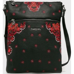 Desigual - Torebka. Czarne torebki klasyczne damskie marki Desigual, w paski, ze skóry ekologicznej, na ramię, średnie, z haftem. W wyprzedaży za 179,90 zł.