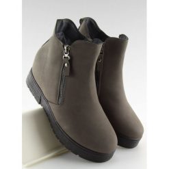 Botki na ukrytym koturnie szare SJ657 DARK GREY. Szare koturny damskie FunKee.pl, bez obcasa, na koturnie, na zamek. Za 95,99 zł.