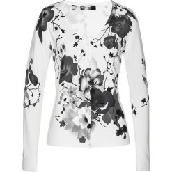 Sweter rozpinany z nadrukiem bonprix biały z nadrukiem. Białe kardigany damskie marki bonprix. Za 119,99 zł.
