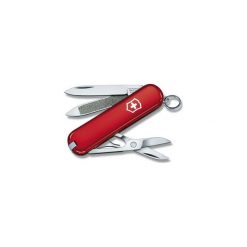 Scyzoryk Victorinox Classic ze skórzanym etui, czerwony, Celidor, 58 mm. Czerwone etui damskie Victorinox, ze skóry ekologicznej. Za 69,00 zł.