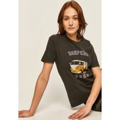 Answear - T-shirt. Czarne bluzki damskie ANSWEAR, s, z nadrukiem, z bawełny, z okrągłym kołnierzem. W wyprzedaży za 49,90 zł.