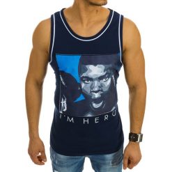 T-shirty męskie: Tank top męski z nadrukiem granatowy (rx2039)