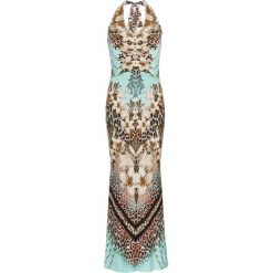Sukienka z dekoltem halter bonprix jasnoniebiesko-jasnobrązowy. Niebieskie sukienki damskie bonprix, bez wzorów, z elastanu, bez kołnierzyka, bez rękawów. Za 149,99 zł.