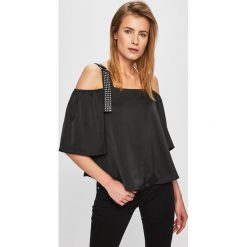 Guess Jeans - Top. Czarne bluzki damskie Guess Jeans, s, z aplikacjami, z elastanu, bez kołnierzyka. W wyprzedaży za 179,90 zł.
