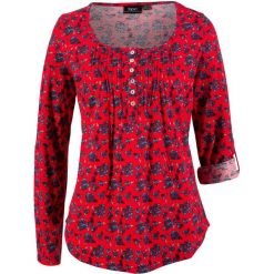 Shirt, długi rękaw bonprix truskawkowy w kwiaty. Czerwone koszulki damskie bonprix, na co dzień, z nadrukiem, casualowe, z okrągłym kołnierzem, z długim rękawem. Za 54,99 zł.