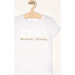 Name it - T-shirt dziecięcy 122-164 cm. Białe bluzki dziewczęce Name it, z nadrukiem, z bawełny, z okrągłym kołnierzem, z krótkim rękawem, krótkie, bez kaptura. Za 59,90 zł.