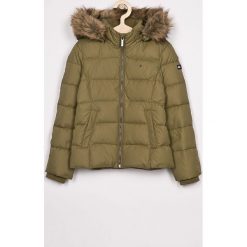 Tommy Hilfiger - Kurtka puchowa dziecięca 128-176 cm. Niebieskie kurtki dziewczęce TOMMY HILFIGER, bez wzorów, z elastanu, krótkie, z kapturem. W wyprzedaży za 599,90 zł.