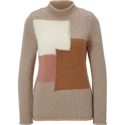 Sweter w kolorze jasnobrązowym. Pomarańczowe swetry damskie Heine, bez wzorów, z wełny, bez rękawów, bez kaptura. W wyprzedaży za 129,95 zł.
