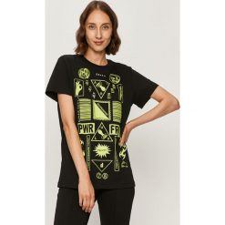 Diesel - T-shirt. Czarne bluzki damskie Diesel, s, z nadrukiem, z bawełny, casualowe, z okrągłym kołnierzem. Za 249,90 zł.