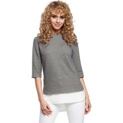 Szara Dwuwarstwowa Bluzka z Rękawem do Łokcia. Szare bluzki damskie Molly.pl, s, bez wzorów, z bawełny, eleganckie, bez kołnierzyka, z krótkim rękawem. Za 88,90 zł.