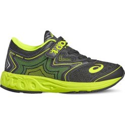 Buty "Running Noosa PS" w kolorze czarno-zielonym do biegania. Czarne buty dziewczęce sportowe Asics, bez wzorów, z materiału, bez zapięcia. W wyprzedaży za 112,95 zł.