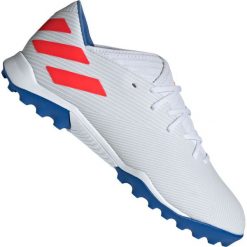 Buty piłkarskie adidas Nemeziz Messi 19.3 Tf M F34430. Białe buty sportowe męskie Adidas, z tkaniny, na sznurówki, do piłki nożnej. W wyprzedaży za 289,00 zł.
