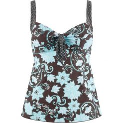 Top tankini bonprix brązowo-turkusowy. Pomarańczowe stroje kąpielowe damskie bonprix, w paski. Za 79,99 zł.