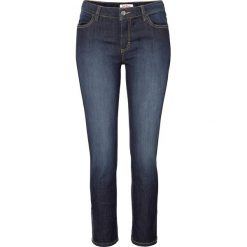 Dżinsy ze stretchem i wygodnym paskiem 7/8, SLIM bonprix ciemnoniebieski. Czarne jeansy damskie bonprix, bez wzorów, z jeansu. Za 84,99 zł.