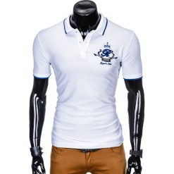 KOSZULKA MĘSKA POLO Z NADRUKIEM S906 - BIAŁA. Białe koszulki polo męskie marki Ombre Clothing, s, z nadrukiem. Za 59,00 zł.