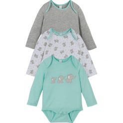Body niemowlęce z długim rękawem (3 szt.), bawełna organiczna bonprix miętowy + jasnoszary + biały. Zielone body niemowlęce bonprix, z nadrukiem, z bawełny, z długim rękawem. Za 53,97 zł.
